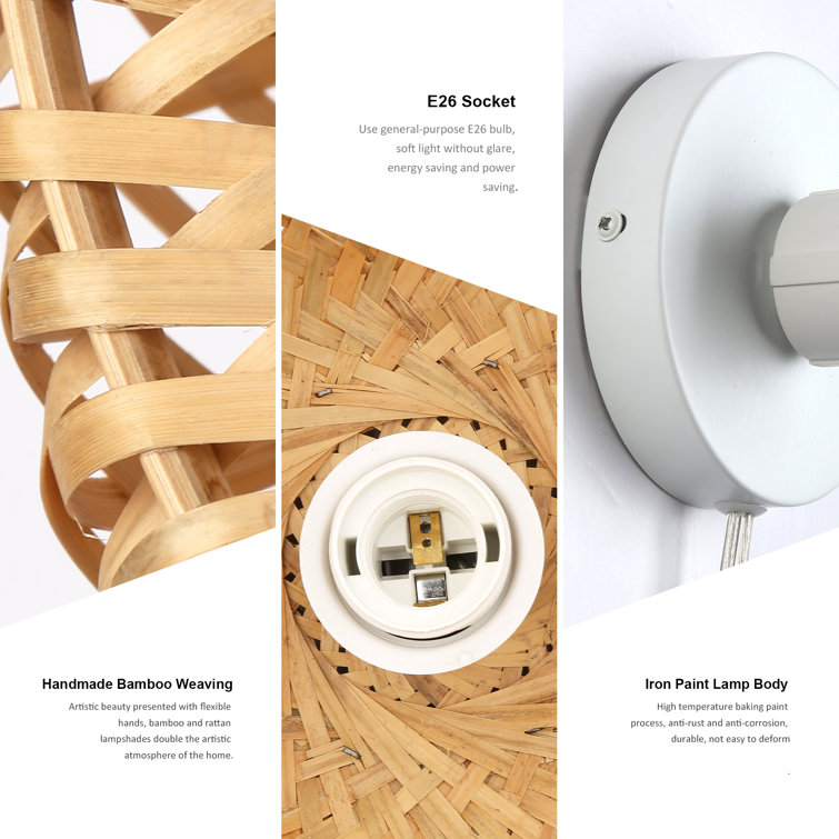 Bay Isle Home Afraz Farmhouse Wicker Wall Lamp Fixture Plug in Cord